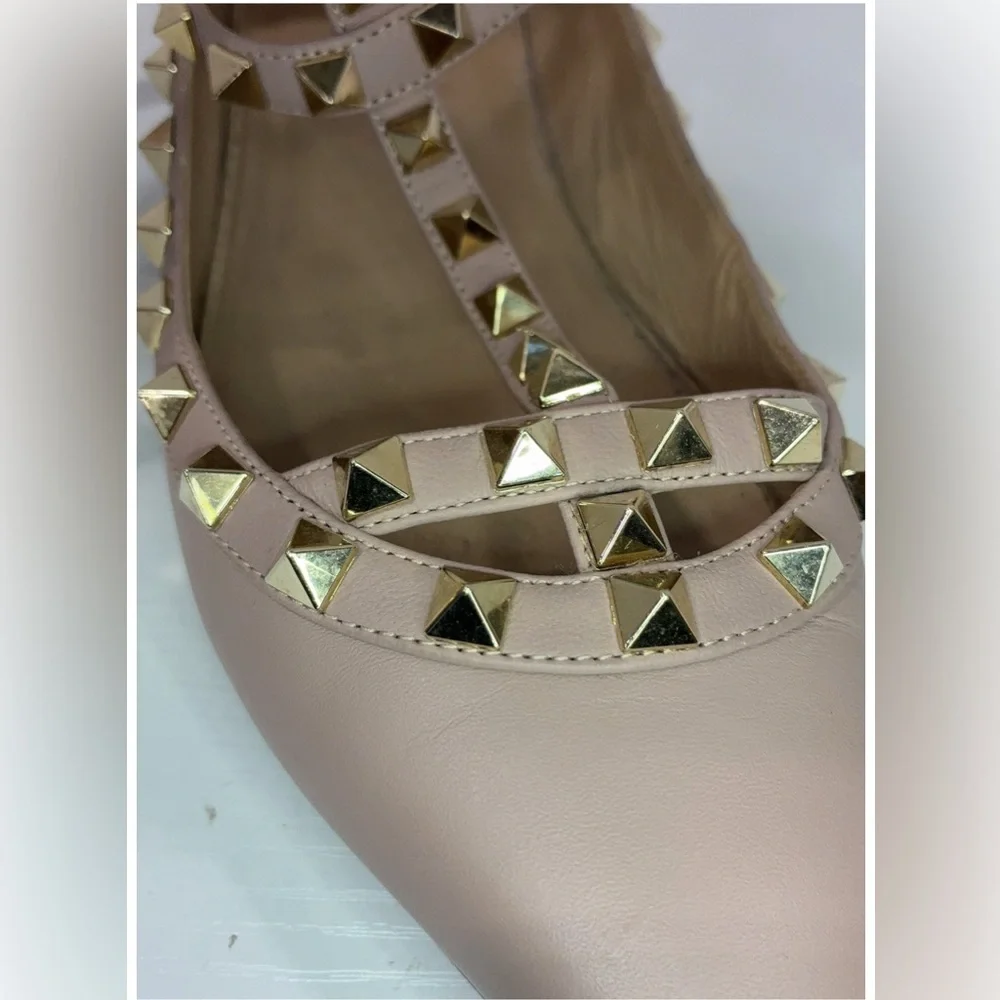 Valentino Dusty Pink Patent Leather Rockstud Caged Ballet Flats Size 38 - Picture 3 of 11